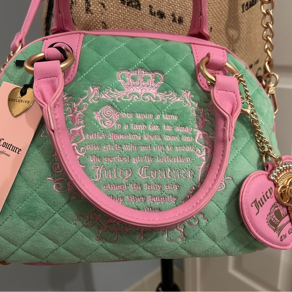 NWTJuicy Couture Quilted Green and Pink once upon a time purse